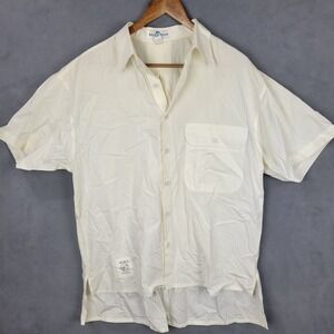 World Island Shirt Mens Large Beige Half Sleeve‎ Cotton High Low Hem Button Up